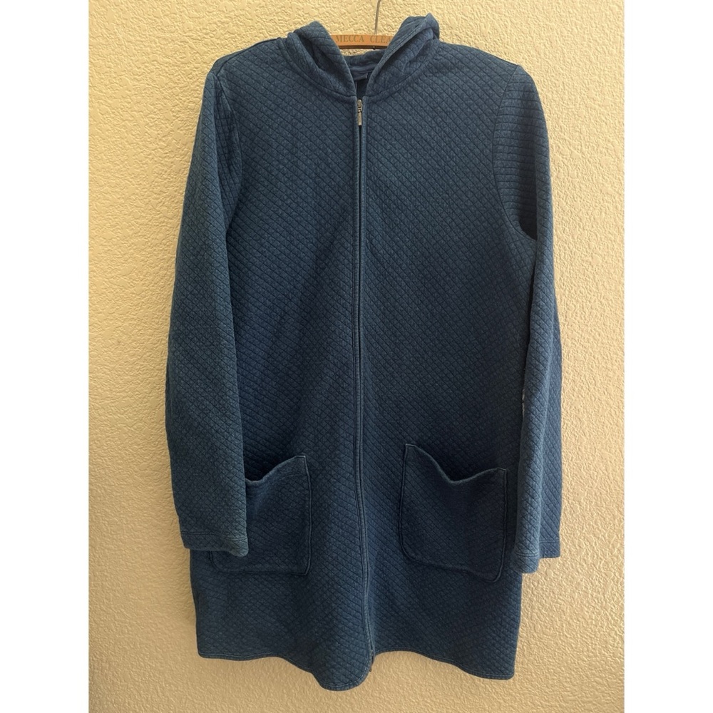 J Jill Pure Jill Indigo Zip Up Quilted Hooded Sweater Women’s Size Medium
